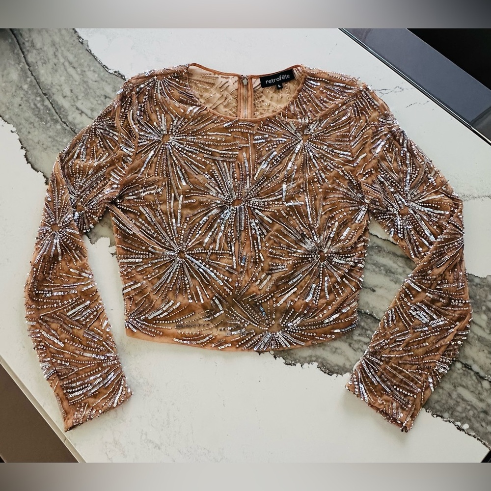 Retrofete Bessie Embellished Sheer Crop Top - Picture 4 of 8